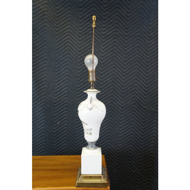 Vintage Hollywood Regency Porcelain Hand Painted Figural Swan Trophy Lamp For Sale - Image 10 of 13