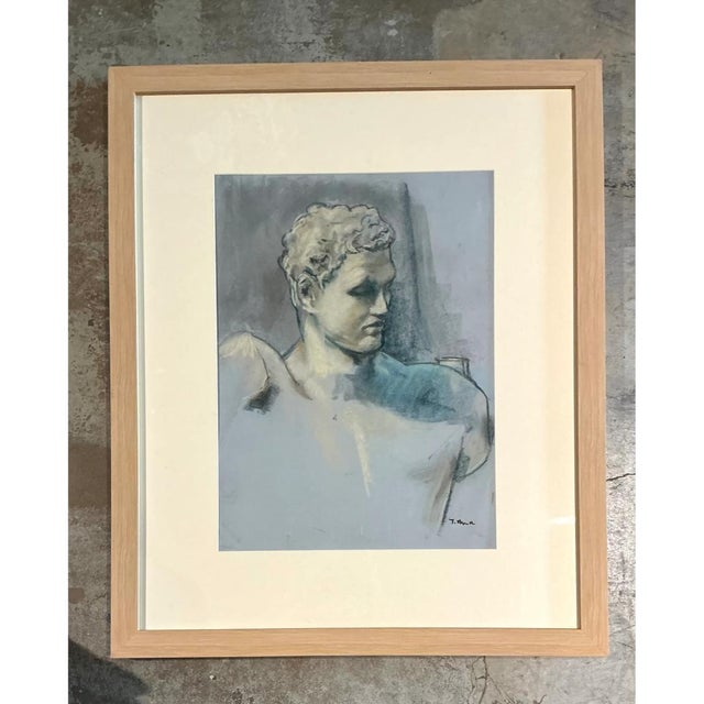 Wood Vintage Framed Classical Bust Study on Paper For Sale - Image 7 of 12