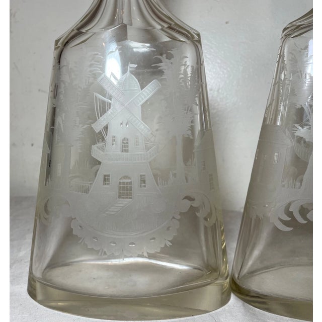 Large Antique Nautical Sailboat Cut Glass Crystal Liquor Decanter Bottles - a Pair For Sale In New York - Image 6 of 17