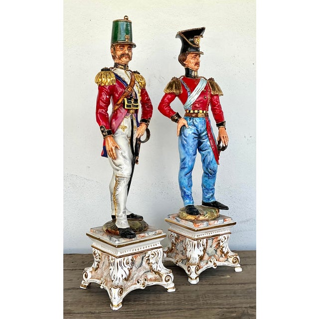 Red Vintage Italian Porcelain Sounders on Plinths - Set of 2 For Sale - Image 8 of 12