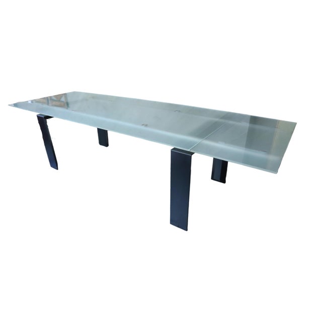 Brutalist Vintage 1980 Glass & Metal Roche Bobois Dining Table With Extensions Included For Sale - Image 3 of 12