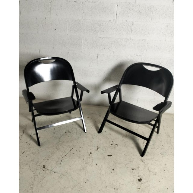 Mid-Century Modern Ginevra Folding Armchairs in Wood attributed to Achille and Pg. Castiglioni for BBB Emmebonacina, 1970s, Set of 2 For Sale - Image 3 of 10