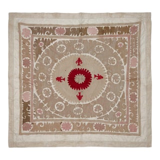 Suzani Tablecloth - Neutral Tan Uzbek Tablecloth 5'6'' X 4'6'' For Sale