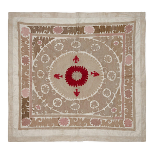 Suzani Tablecloth - Neutral Tan Uzbek Tablecloth 5'6'' X 4'6''