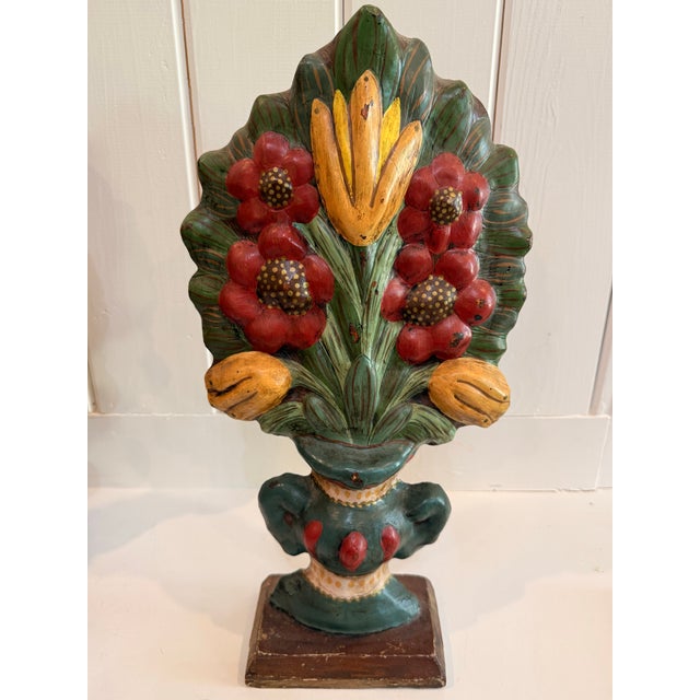 Late 20th Century Folk Art Papier-Mâché Floral Mantel Garnitures - A Pair For Sale - Image 9 of 10