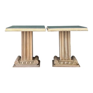 Vintage John Stuart Carved Column Side Tables After T. H. Robsjohn Gibbings - A Pair For Sale