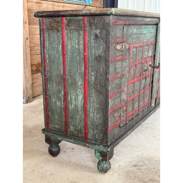 Early 20th Century-Anglo-Indian Painted Wood Cabinet With Iron Accents and Original Patina For Sale In Naples, FL - Image 6 of 12