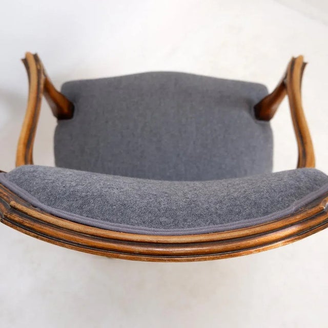 Louis XV Style Lounge Chair in Mouse Grey Felt Fabric For Sale - Image 12 of 15