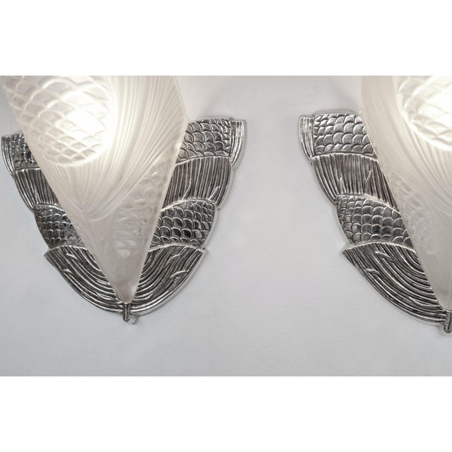 Silver 1930s French Art Deco Wall Sconces by Degue France - a Pair For Sale - Image 8 of 12