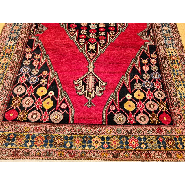 Vintage Persian Mazgalan Area Rug, Hand-Knotted Wool, Geometric Pattern, 5x7, Red & Navy For Sale - Image 14 of 18