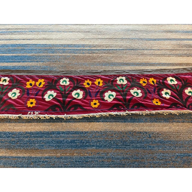 Dark Pink 13 Ft Vintage Handmade Table Runner, 1990 For Sale - Image 8 of 9
