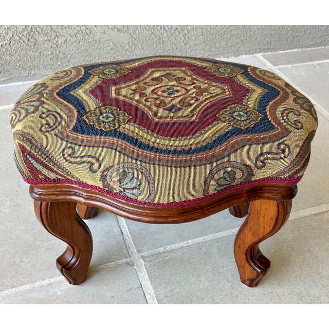Excellent Pre-Owned Condition. This beauty is reminiscent of a type of upholstered footstool that was all the rage in the...