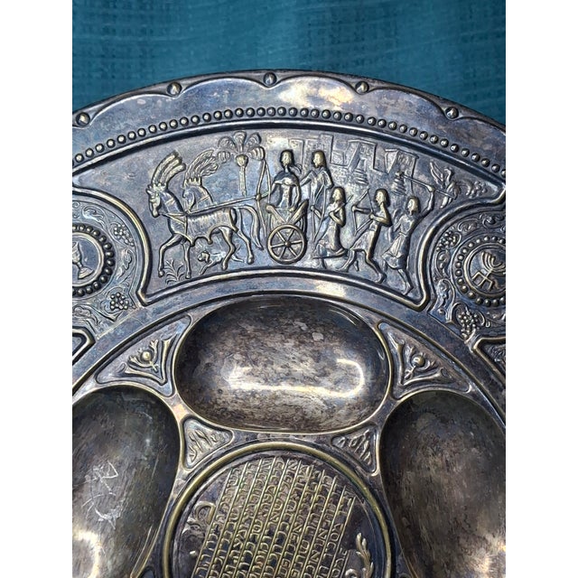 Metal Rare Antique Bezalel Jerusalem 1920s Seder Plate - Raban Exodus Design Judaica For Sale - Image 7 of 18