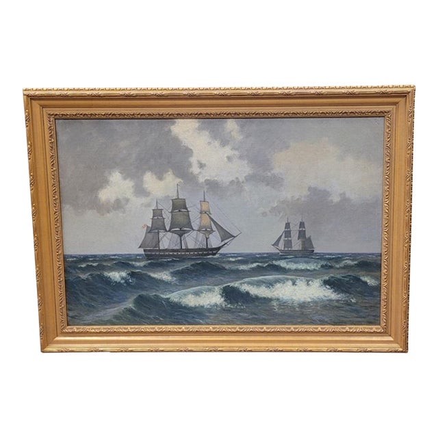 Antique 19th Century Danish Ship Painting For Sale
