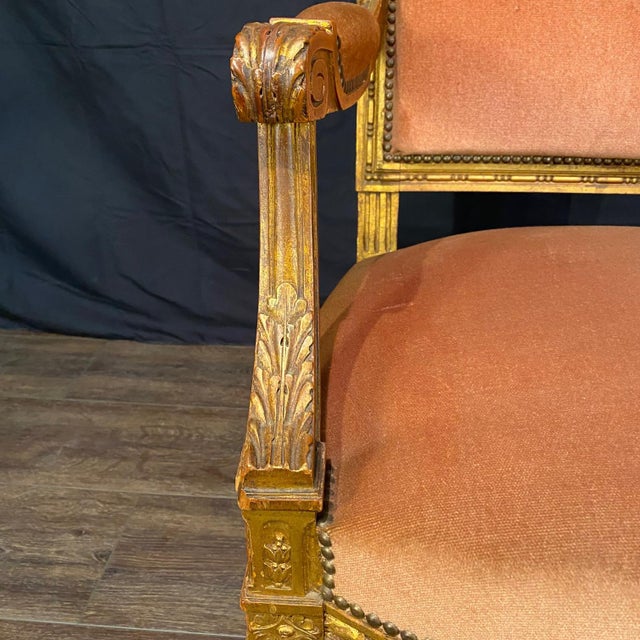 Antique French Louis XVI Giltwood Mohair Armchairs From Salon Set -a Pair For Sale - Image 12 of 13