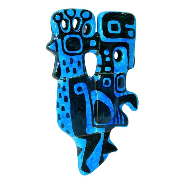 Abstract Blue Chicken Wall Sculpture Signed and Dated 1960 For Sale