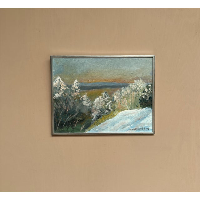 Original Vintage Scandinavian Oil on Panel – “Winter Landscape” by Sune Randolfs – Signed – Framed – 46 × 36 cm (18.1" ×...