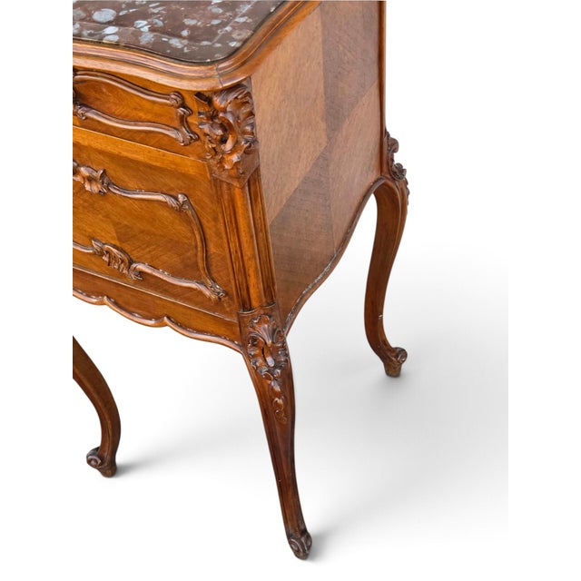 19th Century French Bedside Walnut Cabinet Marble Top Insert Marble. For Sale - Image 12 of 18