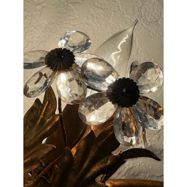 1960s Oversized Italian Hollywood Regency Gilt-Iron Wall Sconce With Crystal Blossoms For Sale In San Diego - Image 6 of 7