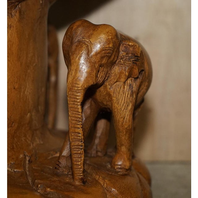 Brown Vintage Hand Carved Elephant Stool with Ornate Decoration For Sale - Image 8 of 18