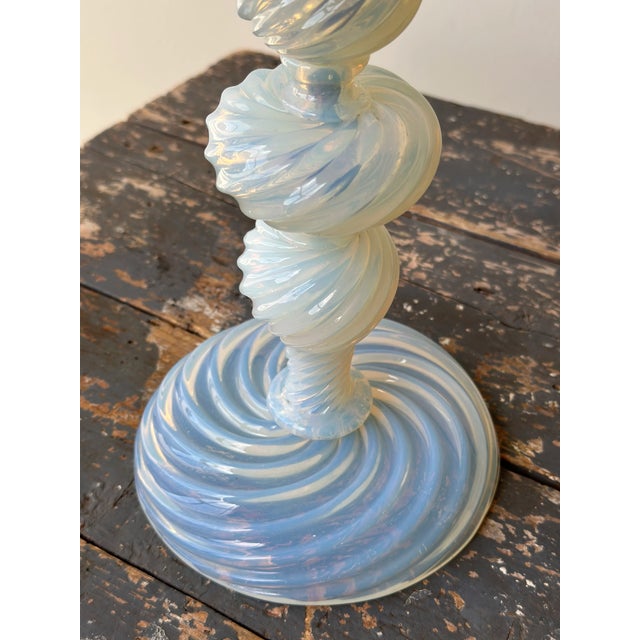 Vintage Murano Opalescent Blown Glass Lamps Attributed to Barovier + Toso, a Pair, Circa Mid 20th-Century For Sale - Image 15 of 18