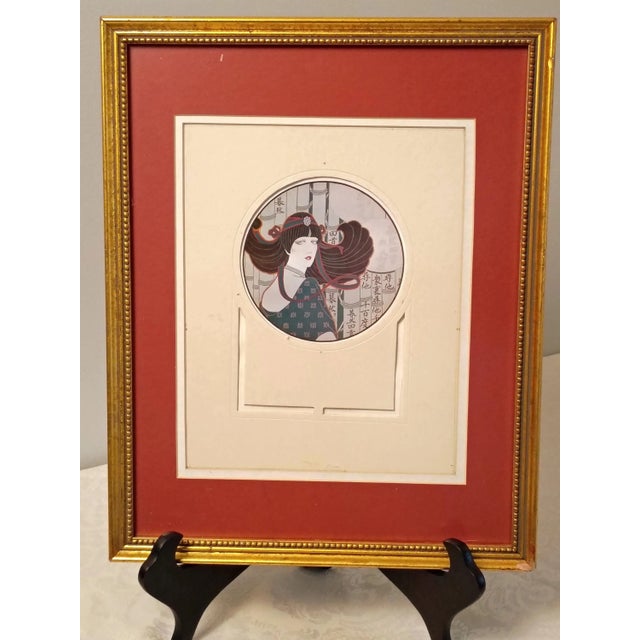 1980s Chinoiserie Wall Art Print Golden Framed Lillian Shao Art Deco Lithograph Geisha Woman Art Nouveau Portrait Feminine Hollywood Regency Decor For Sale - Image 4 of 10