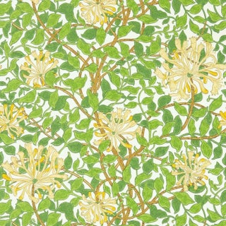 Morris & Co Honeysuckle Wallpaper in Cream/Chocolate For Sale
