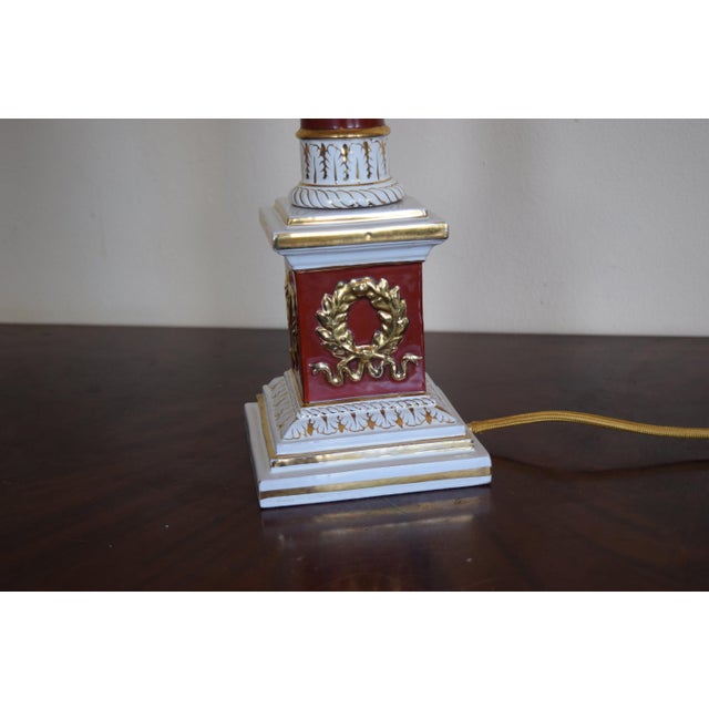 Italian Red and Gold Ceramic Column Table Lamp, 1950s For Sale - Image 6 of 13