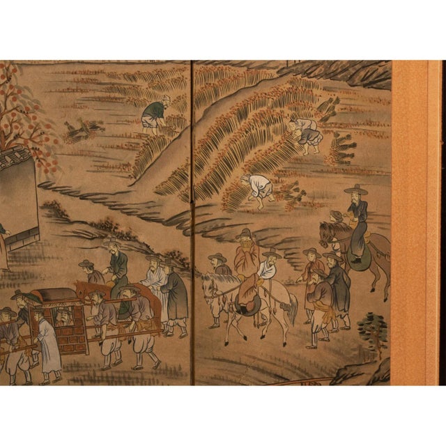 C. 1960s Vintage Korean Painted Screen "Landscape With Building" For Sale In Dallas - Image 6 of 11