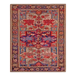 1900s Multicolor Medallion Tribal Antique Caucasian Zeychor Rug 4'2" X5'0" Handknotted Wool Carpet For Sale