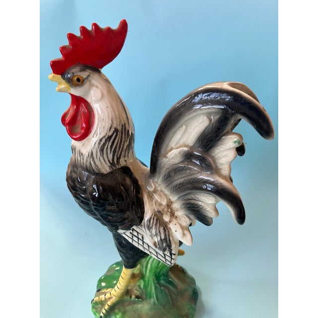 Black 1940's Black & Red Ceramic Rooster Chickens S/2 For Sale - Image 8 of 16