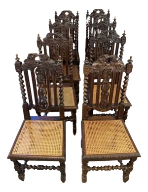 Antique Victorian Carved Oak Dining Chairs, 1860, Set of 8
