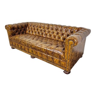 1970s Leather Tufted Chesterfield Executive Sofa For Sale