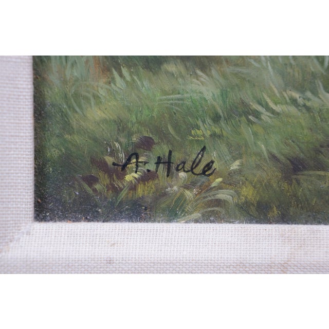 Wood Vintage A. Hale Hunting Dogs Landscape Painting Oil on Canvas Framed Realism 18" For Sale - Image 7 of 10