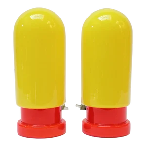Pair of Swedish Modern "Capsule" Art Glass Table Lamps in Yellow and Red