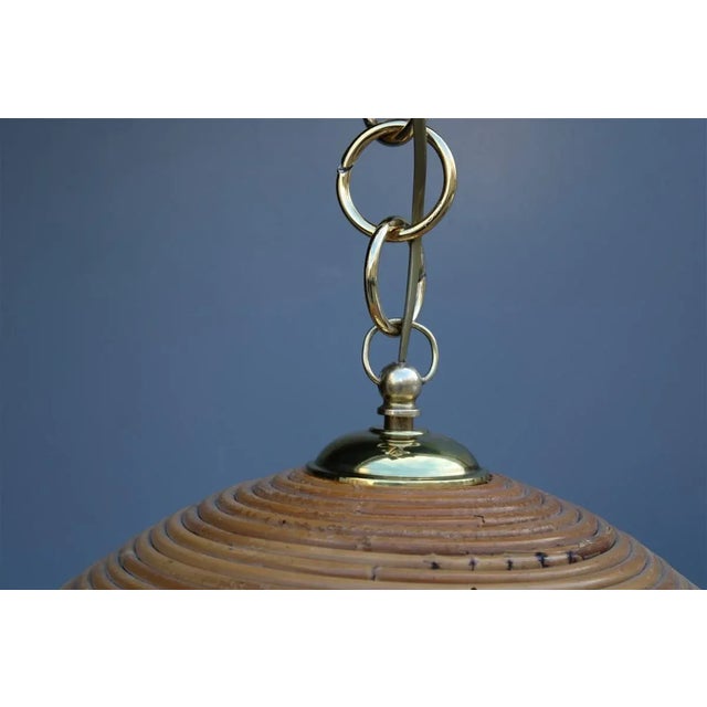 Dome Ceiling Light in Wicker & Brass, Italy, 1970s For Sale - Image 4 of 11