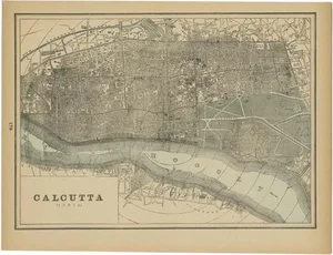 Antique Map of Calcutta Kolkata in India, 1893