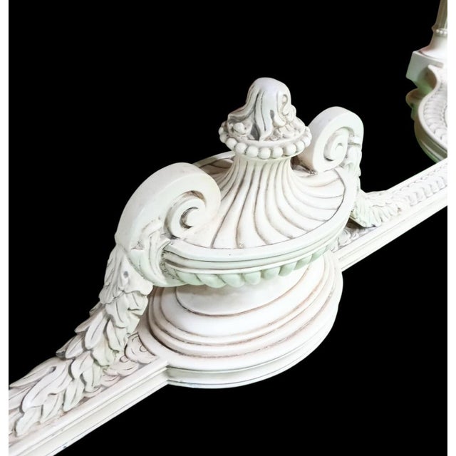 French Vintage Off White Carved Urn Rose Louis Xvi, French Style Coastal Large Console Table For Sale - Image 3 of 12