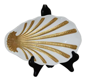 Marbro Italy MCM Gold & White Bisque Porcelain Gold Plated Trinket Shell Dish