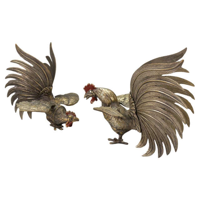 Bronze Sculptures of Fighting Roosters, Japan, 1950s, Set of 2 For Sale
