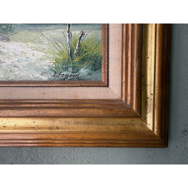 Vintage Signed J. Fenton Original Coastal Oil Painting With Gilt Wood Frame – Certified Artistic Interiors For Sale In Orlando - Image 6 of 9