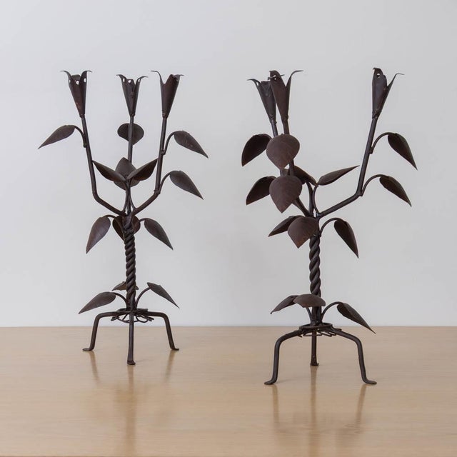 French 1930s French Iron Leaf Candlestick For Sale - Image 3 of 13
