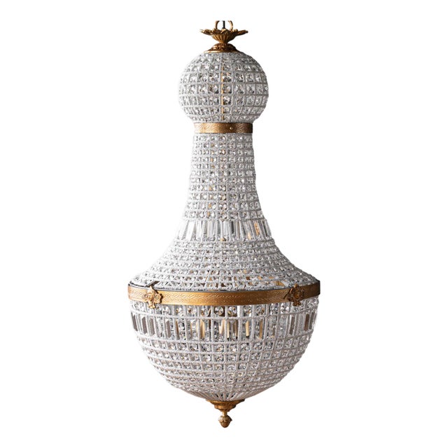 Matthew Izzo Home Bezier Prism Glass Chandelier With Antique Brass Finish Detail Over Iron - Large For Sale