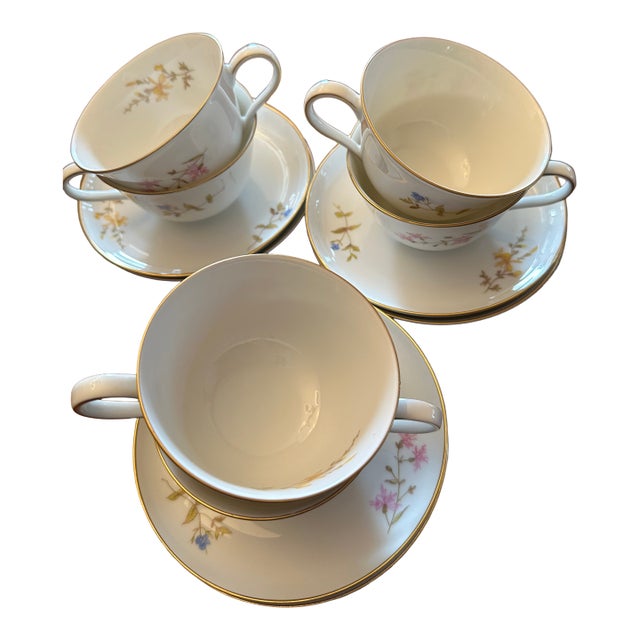 1950s Rosenthal Selb Germany Tea Cup and Saucer "Helena" Pattern - Set for 6 For Sale