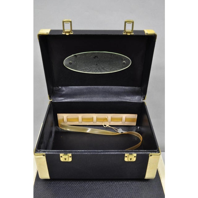 Mid 20th Century Vintage Art Deco Black & White Hard Case Travel Luggage Suitcase - 2 Pc Set For Sale - Image 5 of 16