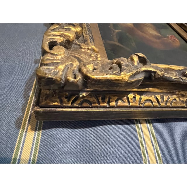 Farmhouse Mid 20th Century Brown Rooster Painting in Ornate Gold Frame For Sale - Image 3 of 12