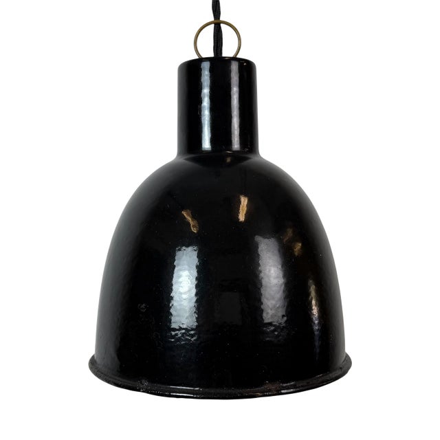 Vintage Industrial Black Enamel Ceiling Lamp, 1950s For Sale