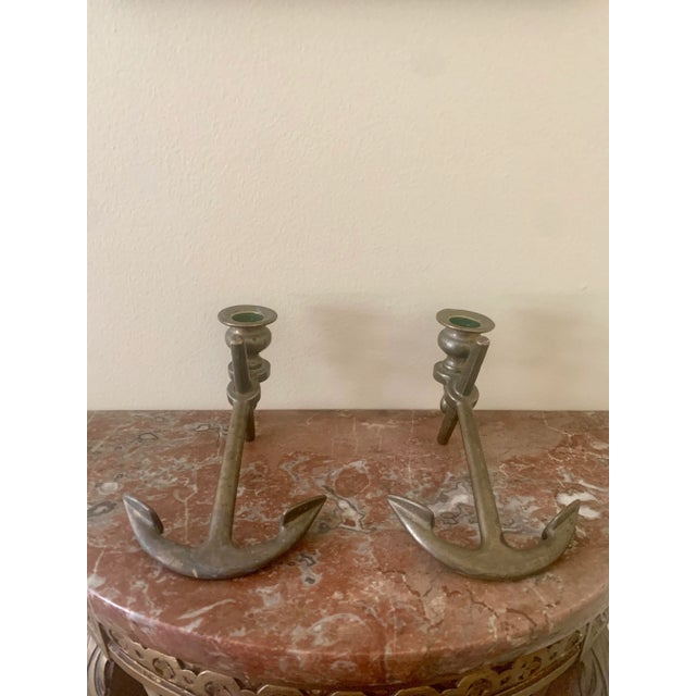 Mid 20th Century Pair of Mid-Century Italian Brass Anchor Candlestick Holders For Sale - Image 5 of 8