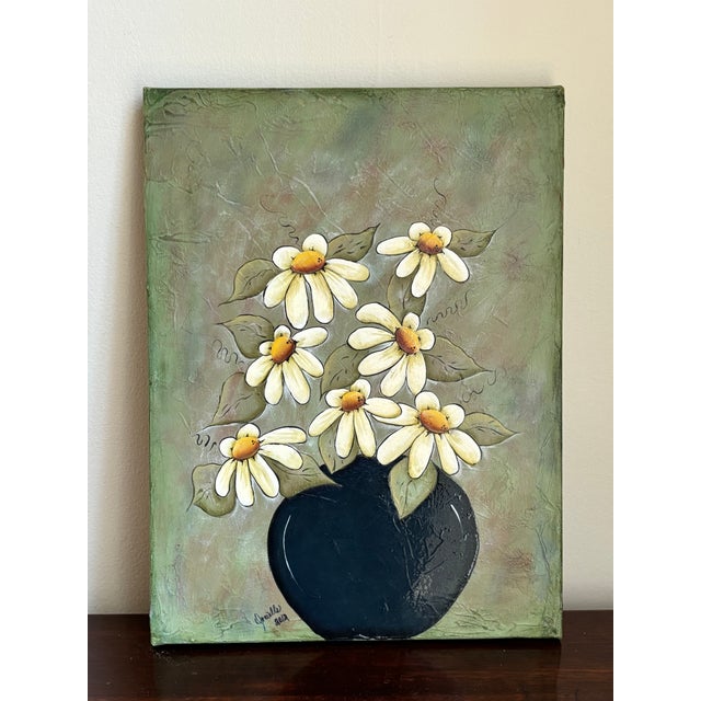 2012 Mixed Media Daisy Still Life on Canvas For Sale - Image 12 of 12