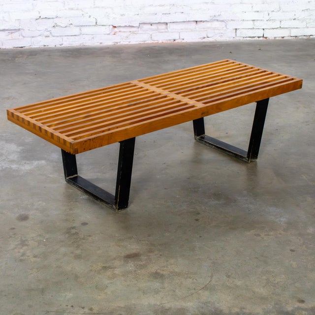 Mid 20th Century Early Mid Century Modern George Nelson Platform Bench for Herman Miller Maple Slats Black Painted Legs For Sale - Image 5 of 18